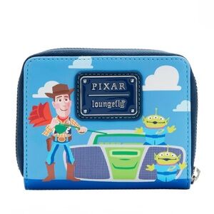 PIXAR LOUNGEFLY 💙BLUE💙 TOY STORY WOODY, JESSIE & BUZZ ZIP AROUND WALLET🌟NWT🌟